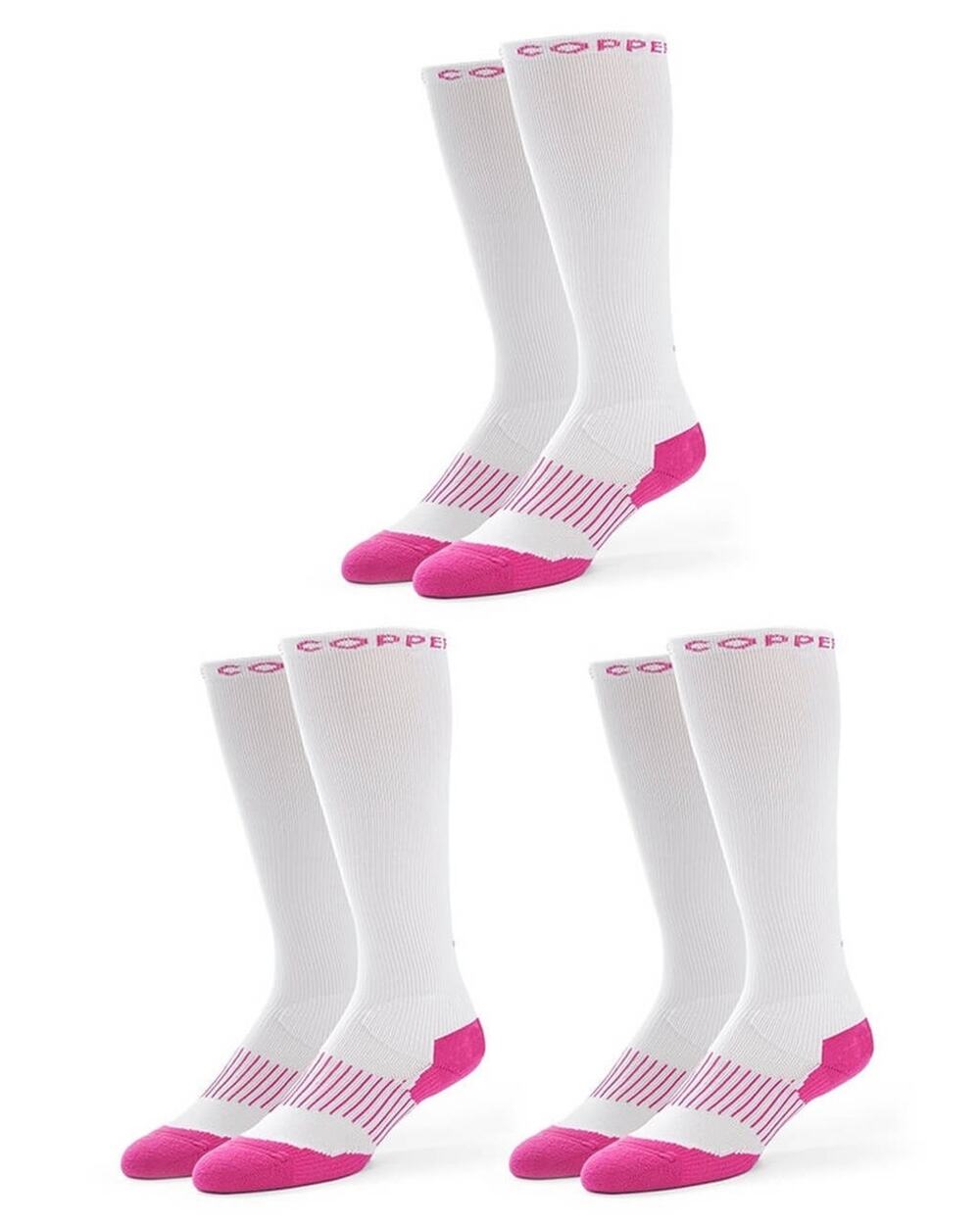 Tommie Copper Women's Knee High Compression Socks Pink White 3 Pair NIP